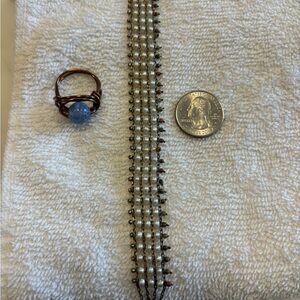 Pearl bracelet and copper ring, size 8